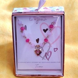 Lu Gaeta 14kt Gold Plated  16" Necklace Pink Stone